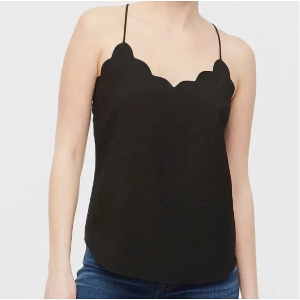 J.Crew Black Scalloped Camisole Tank Top Women's Size 12 | Racerback Cami Blouse
